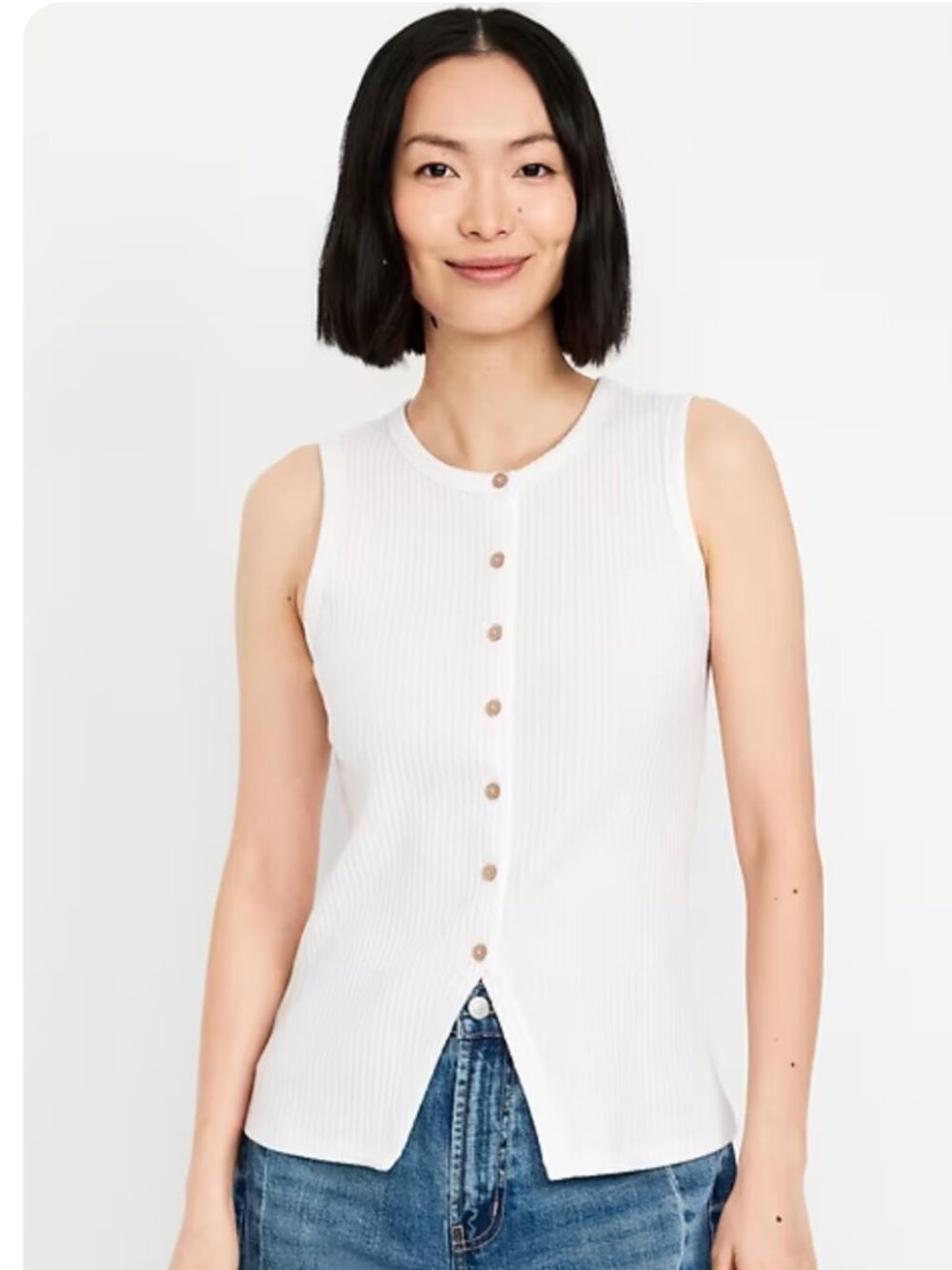 Old Navy Button-Down Ribbed Top White Lilies XS